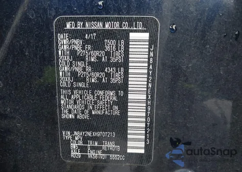 2017 Nissan Armada Platinum z USA, uszkodzony, nr VIN JN8AY2NEXH9707213